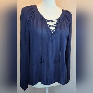 Chaser Navy Blue Lace-Up Women's Blouse